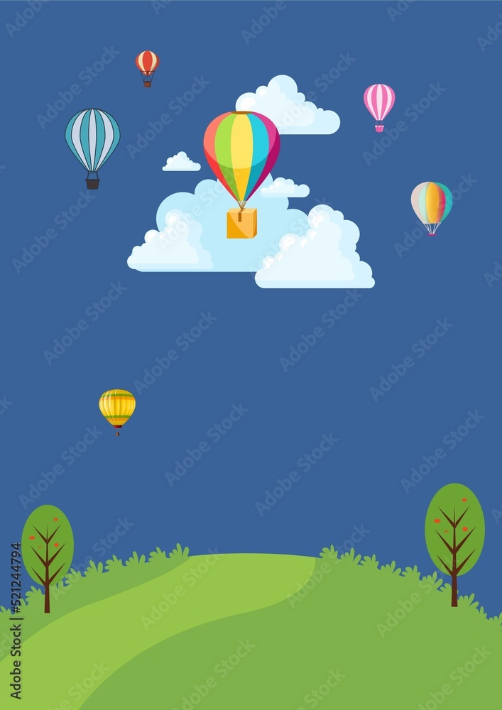 Landscape with balloons and clouds