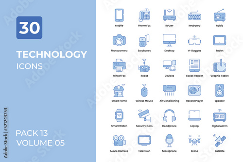 Technology icons collection. Set contains such Icons as mobile phone, laptop, smart tv, ac, and more