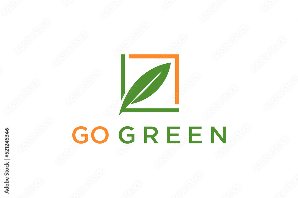 Go Green nature leaf logo design eco botany icon symbol rectangle shape