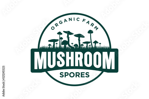 Mushrooms logo design organic food nature emblem rounded shape symbol mushrom farming product label