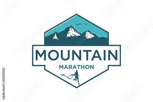 Mountain outdoor logo marathon athlete badge emblem icon symbol illustration rocky mountain adventure