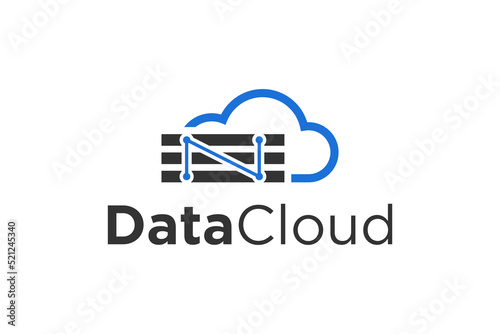 Data cloud logo technology N letter initial data center server internet icon symbol
