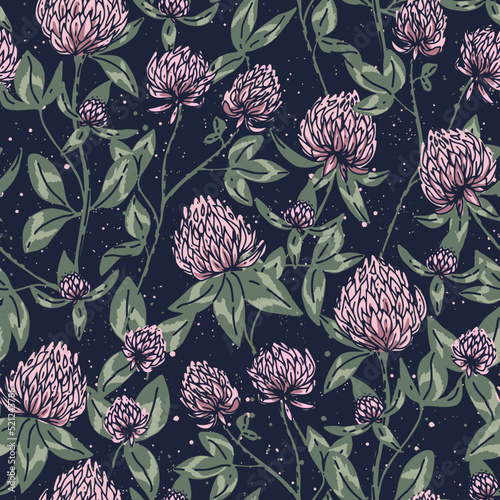 Vector seamless pattern with summer blooming clover. Perfect for textile, fabric, wallpapers, graphic art, printing etc.