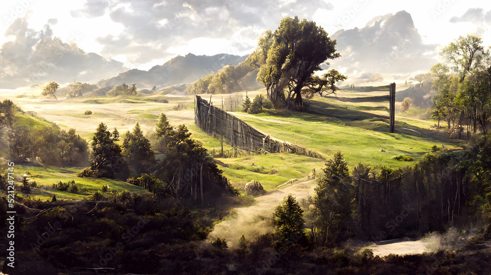 Naklejka premium Artistic conception of beautiful landscape painting of nature, background illustration, tender and dreamy design.