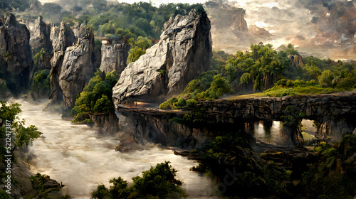Artistic concept of painting a scary and dangerous landscape, background illustration, tender and dreamy design. 