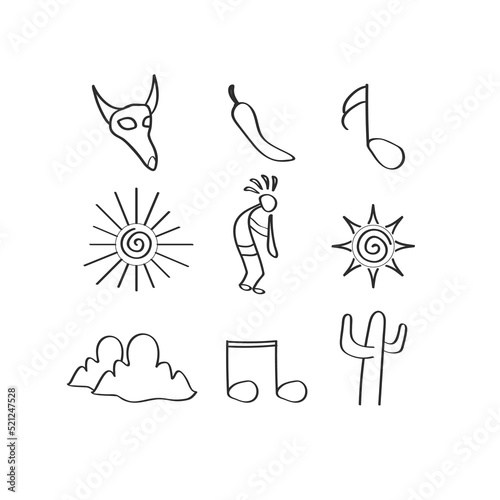 variety of southwest icons design vector flat isolated illustration