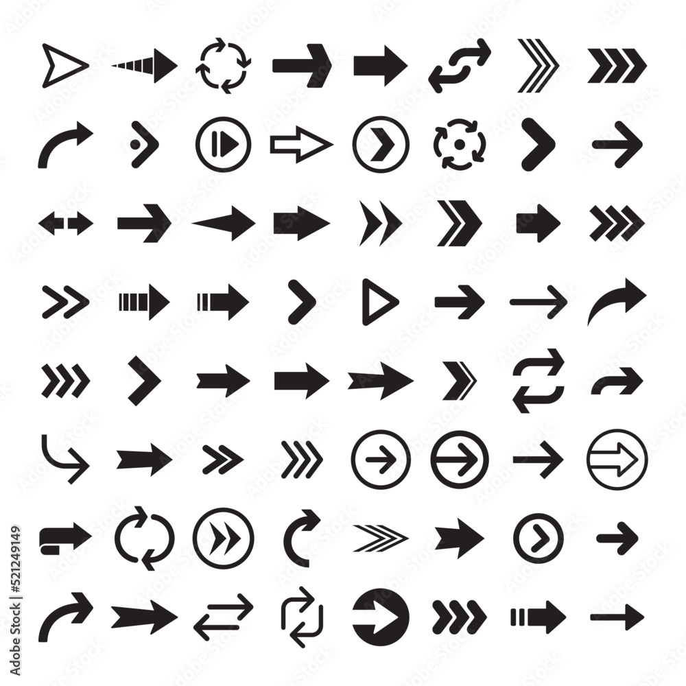 Arrows collection. Set of arrow pictogram icons. Arrowhead symbols. Arrows collection. Set of arrow pictogram icons. Arrowhead symbols.