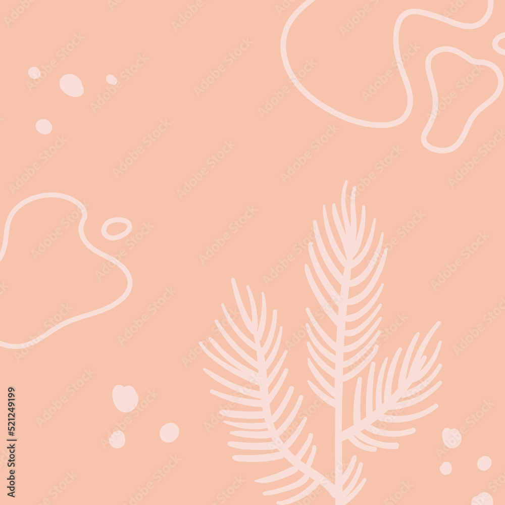 Fototapeta premium Background with organic abstract shapes and leaves. Line in pastel colors. Background in minimalist style. Contemporary vector Illustration.
