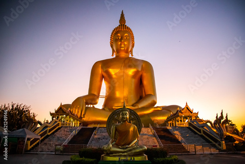 Big Buddha during sunset at Wat Muang in Ang Thong  Thailand
