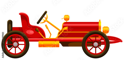 Retro auto sticker. Vector image. The sticker is colored. The car is red.