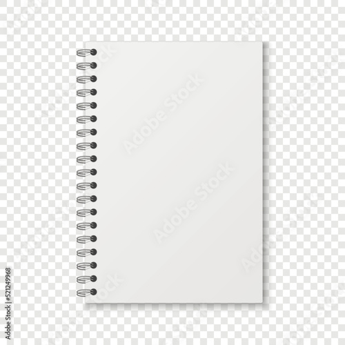 Mockup blank closed notebook isolated on white background. Template spiral copybook or organizer.