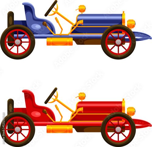 Retro cars. Vector image. The sticker is colored. Red car and blue car.