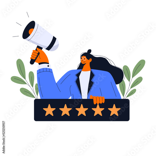 People give review rating and feedback. Flat vector illustration. Customer choice. Rank rating stars feedback. Flat vector illustration isolated on white background