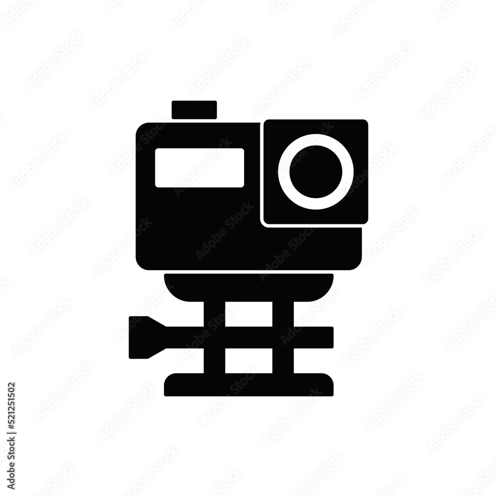 Fototapeta premium Action Camera icon in black flat glyph, filled style isolated on white background