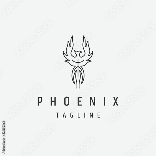 Phoenix line logo icon design template flat vector