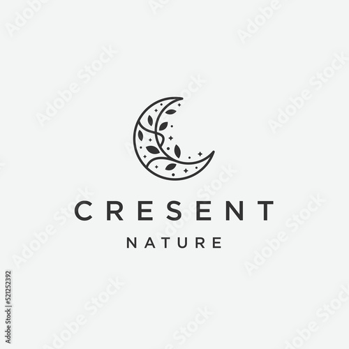 Cresent moon leaf logo design template flat vector