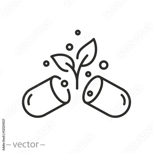herb medicine icon, natural organic supplements, biologically active additive, thin line symbol on white background - editable stroke vector illustration