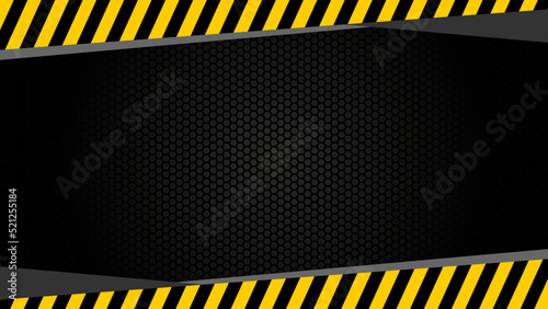 Construction Background with Hexagonal texture Black and yellow warning line striped rectangular background, yellow and black stripes on the diagonal black and yellow template