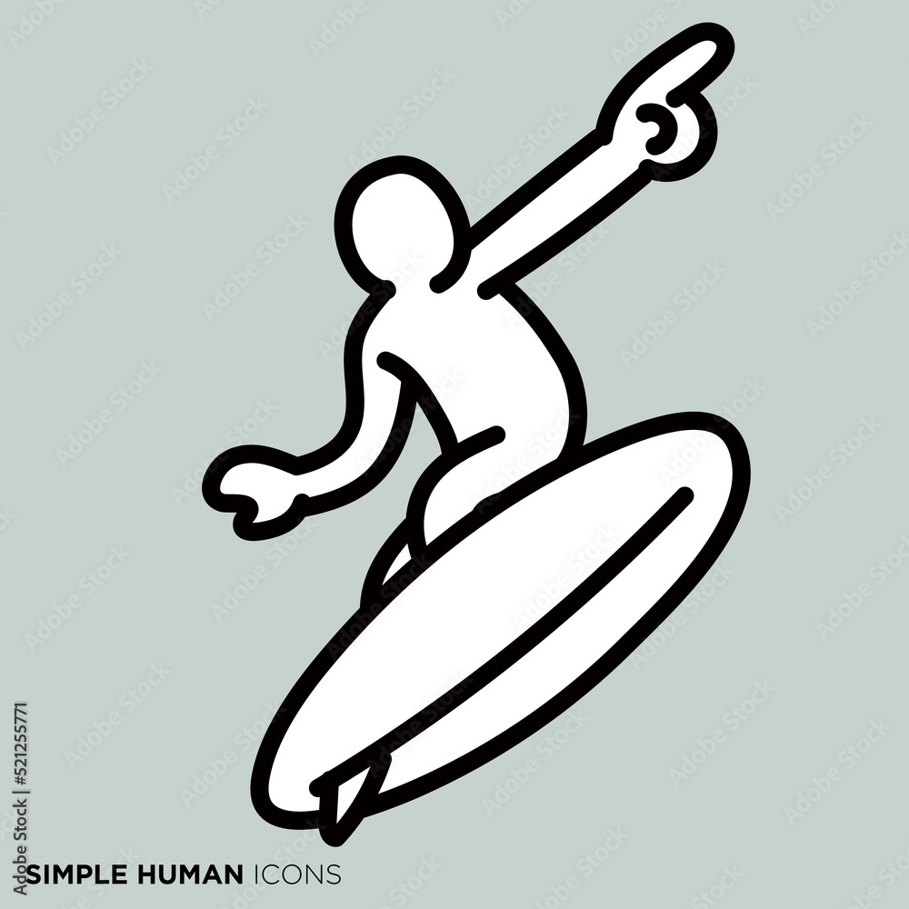 シンプルな人間のアイコンシリーズ　「サーフィンする人」