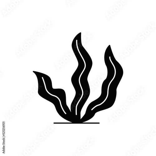 Seaweed icon in black flat glyph, filled style isolated on white background