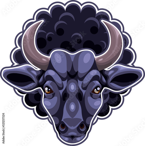 Bull White Background. Symmetric Pattern Character with African hairstyle.