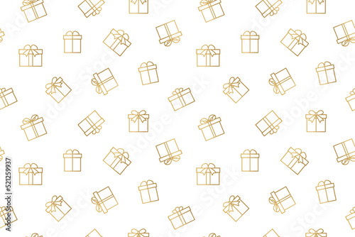 christmas golden seamless pattern with gift outlines, great for wrapping, textile, wallpaper, greeting card- vector illustration