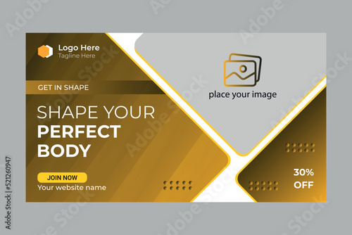Fitness gym youtube thumbnail template design.gym Fitness training class thumbnail design for any videos. Video cover photo template for social media 