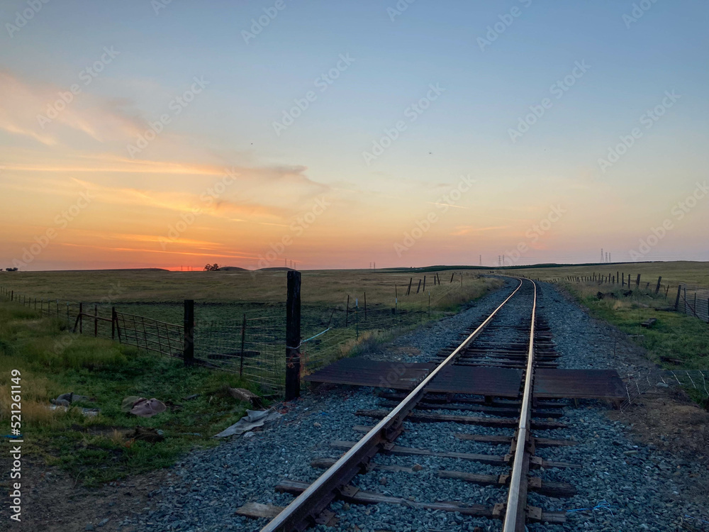 Train tracks at Sunset in the Country in California