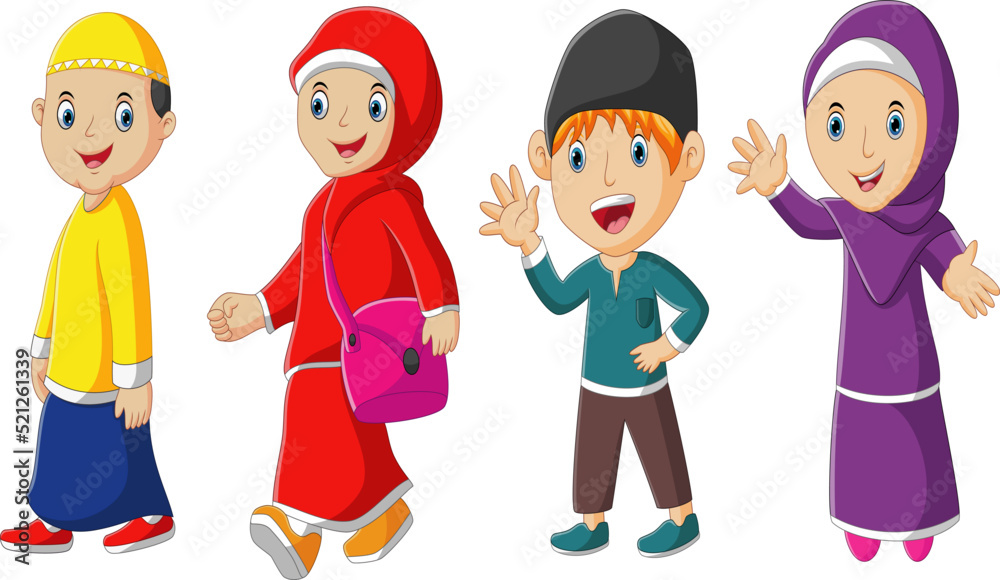 Collection of cartoon Muslim people on illustration on a white background. Vector illustration Collection of cartoon Muslim people on illustration on a white background. Vector illustration