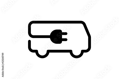 Electric bus icon. Black cable electrical e-bus contour and plug charging symbol. Eco friendly electro vehicle sign concept. Vector battery powered transportation eps illustration