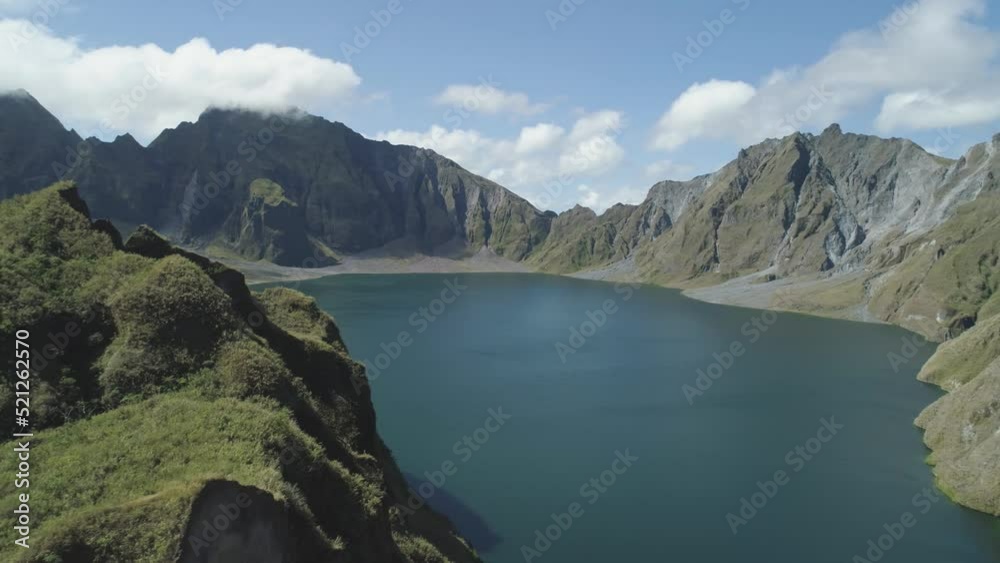 Aerial view crater lake volcano Pinatubo among mountains, Philippines, Luzon. beautiful landscape at Pinatubo mountain crater lake. Travel concept