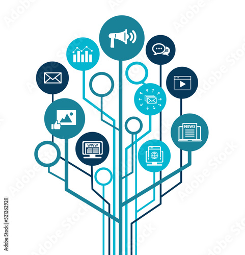 public relations icon concept: PR or media relations or marketing and publicity symbols. EPS 10
