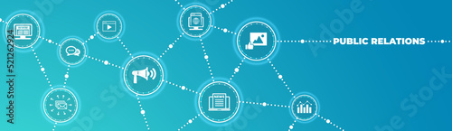 public relations icon concept: PR or media relations or marketing and publicity symbols. EPS 10