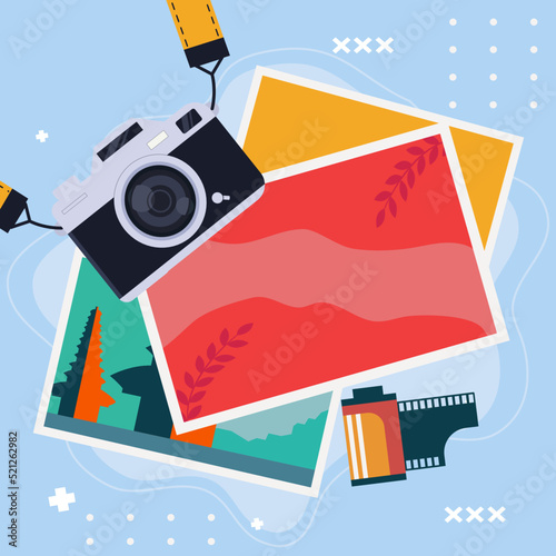vintage camera photo papper and 35 Mm film illustration