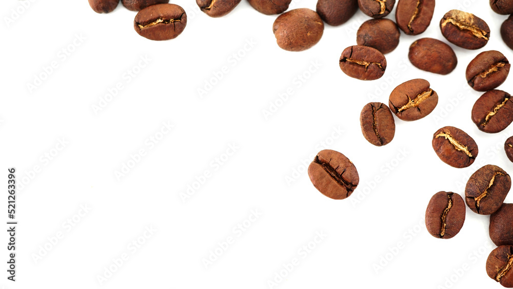 Naklejka premium Roasted coffee beans isolated on white background. Coffee beans on white background.
