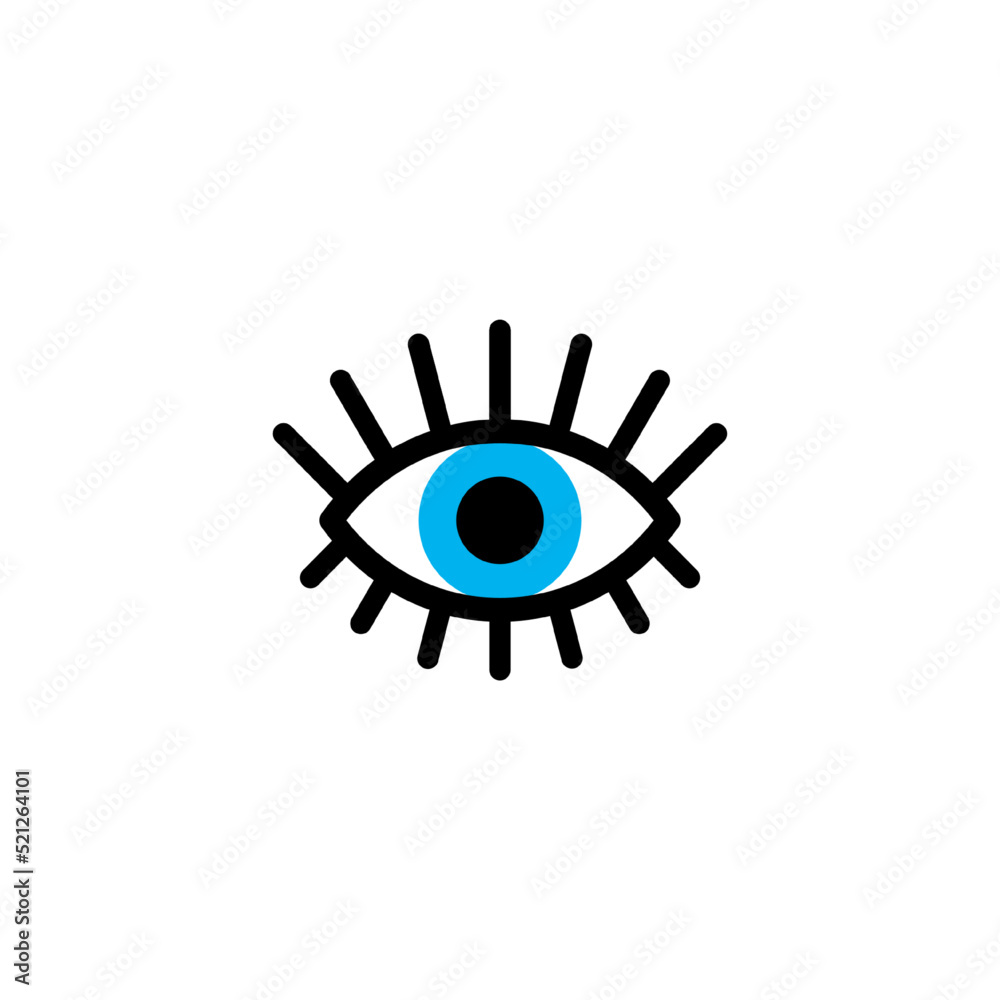 Blue feminine eye with long eyelashes icon . Vector flat illustration isolated on white background.
