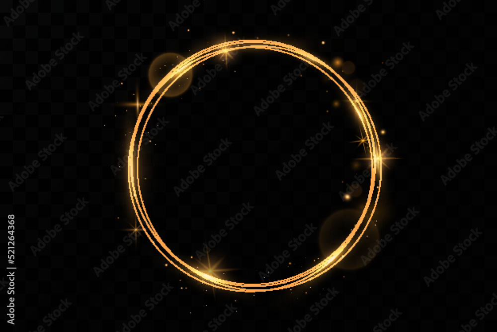 Golden circle with fire effects.Light effect.Vector.Golden ring.Vector luxury sparkling frame.Christmas decoration. Golden circle with fire effects.Light effect.Vector.Golden ring.Vector luxury sparkling frame.Christmas decoration.