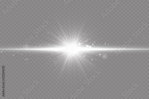 Light effect. Bright Star. Light explodes on a transparent background. Bright sun.