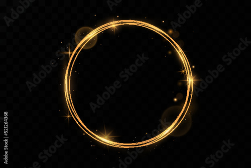 Golden circle with fire effects.Light effect.Vector.Golden ring.Vector luxury sparkling frame.Christmas decoration.