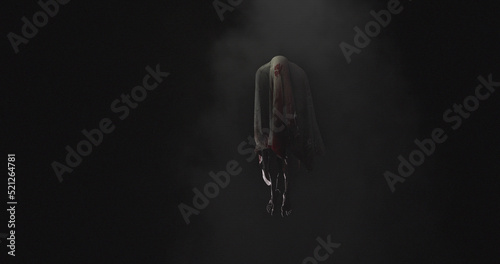 Image of moving ghost and smoke on black background