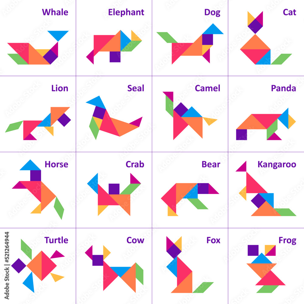 Stockvector Tangram puzzle for kids. Set of tangram animals. | Adobe Stock