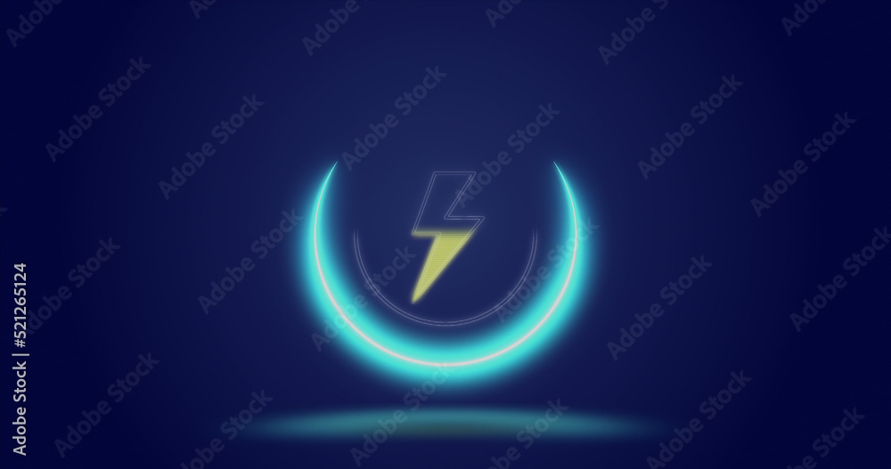 Image of processing circle and lightning over navy background Image of processing circle and lightning over navy background