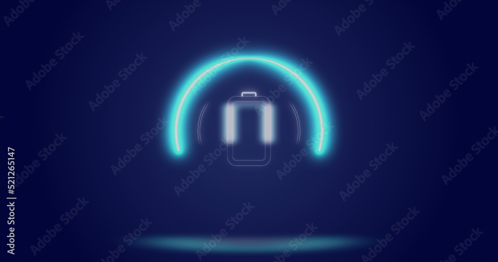 Image of processing circle and battery level over navy background Image of processing circle and battery level over navy background