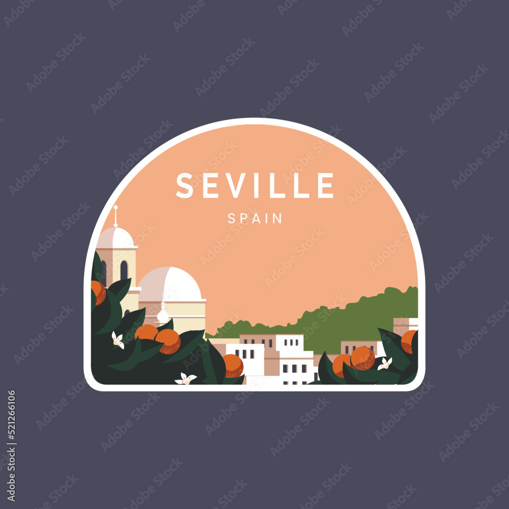 Fototapeta premium seville, spain emblem patch vector illustration landscape design with minimalist style.