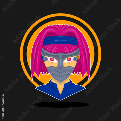 female ninja character, suitable for screen printing clothes, esport logos, and etc