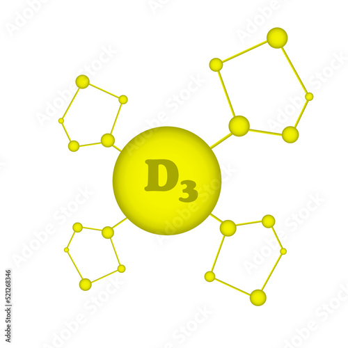 D3 vitamin sign. 3d formula of solar vitamin. Stock vector