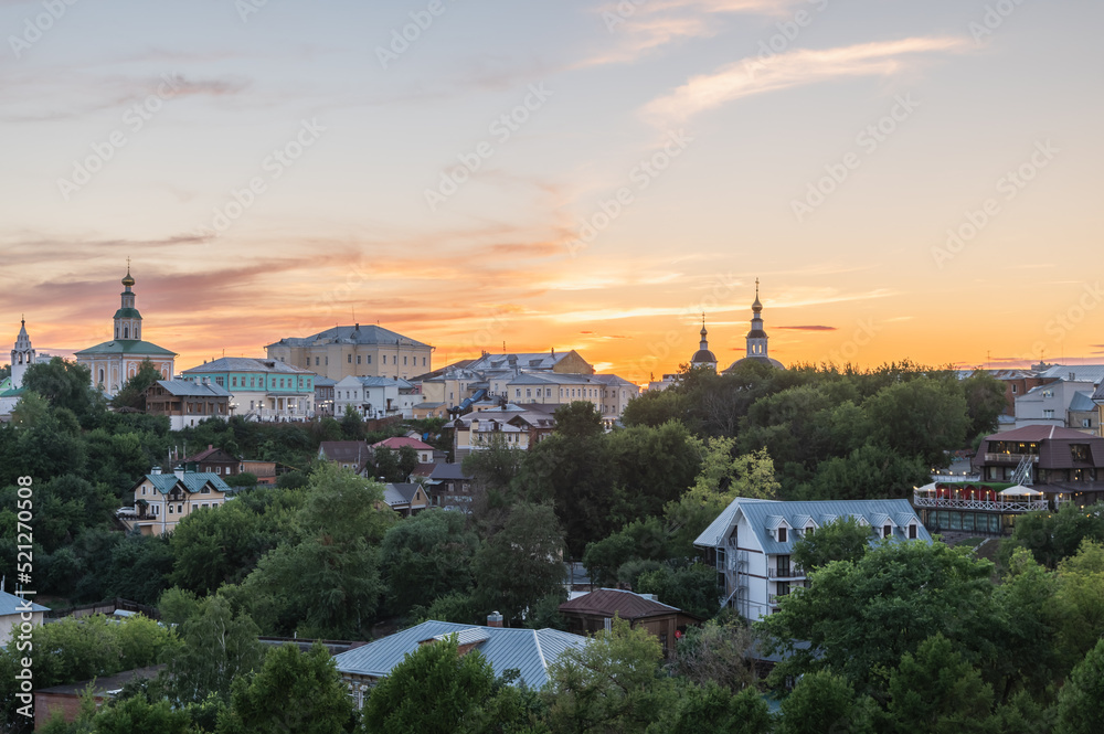 Colorful sunset on the city of Vladimir, Russia.A typical old Russian city.