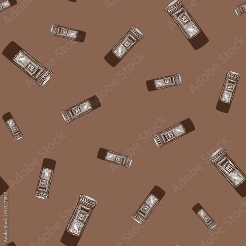 Mailbox engraved seamless pattern. Vintage letterbox in hand drawn style.