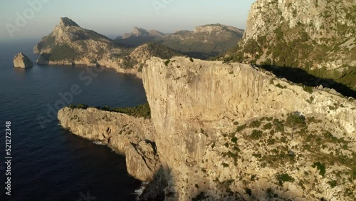 Aerial shot of the Mirador Es Colomer at sunset in Mallorca, Spain
