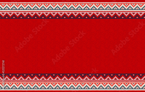 Ugly sweater Christmas party invite. Knitted background pattern scandinavian ornaments.
